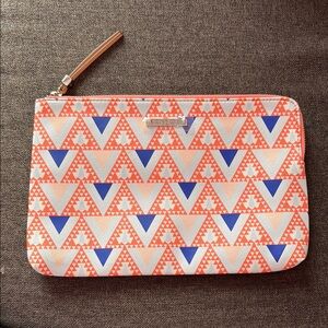 Stella & Dot Coral and Blue Geometric Clutch with Leather Zipper